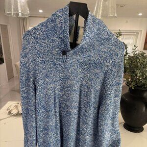 Tommy Hilfiger Blue White Marled Shawl Collar Knit Sweater Men’s Large